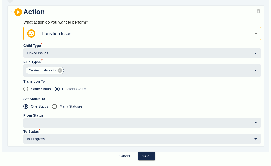 An Executor transition issue screen for different status transition with one status