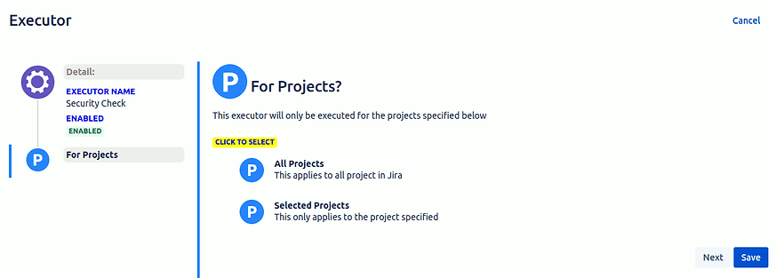Is the global Executor for all or selected projects