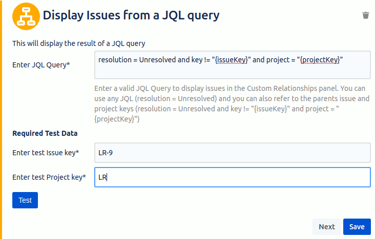 Enter details for a JQL rule
