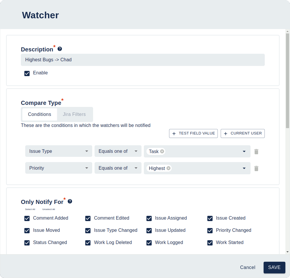 Add/Edit Watcher page