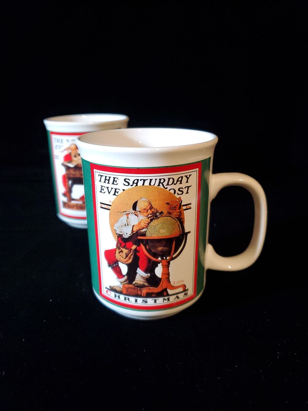 Thumbnail: 2 Norman Rockwell's Saturday Evening Post Mug Cup Santa At Work. 4" Tall
