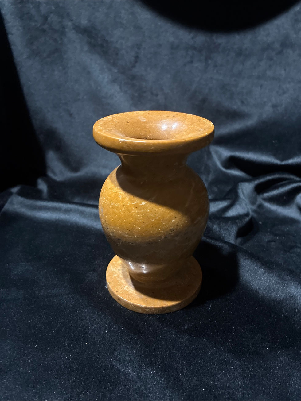 Thumbnail: Vintage Marble Stone Vase 4.2" Tall. Mustard Yellowish Hues. Bud Vase.