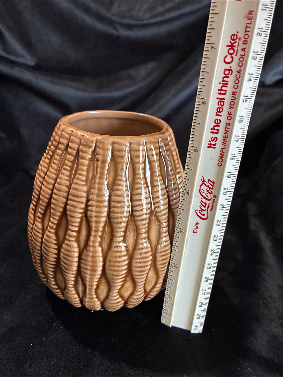 Thumbnail: Mid-Century Modern Styled Art Pottery Glazed Vase 5.25" Tall Ribbed Motif