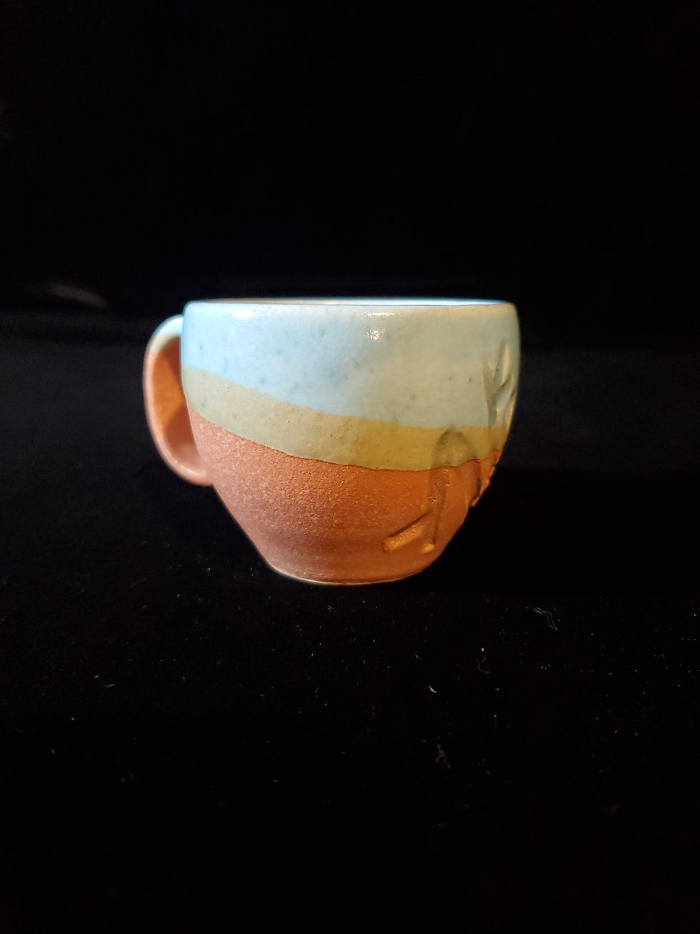 Thumbnail: Puerto Rican Art Pottery Demitasse Cup. Blue Glazed Clay Coqui 2.25" Tall
