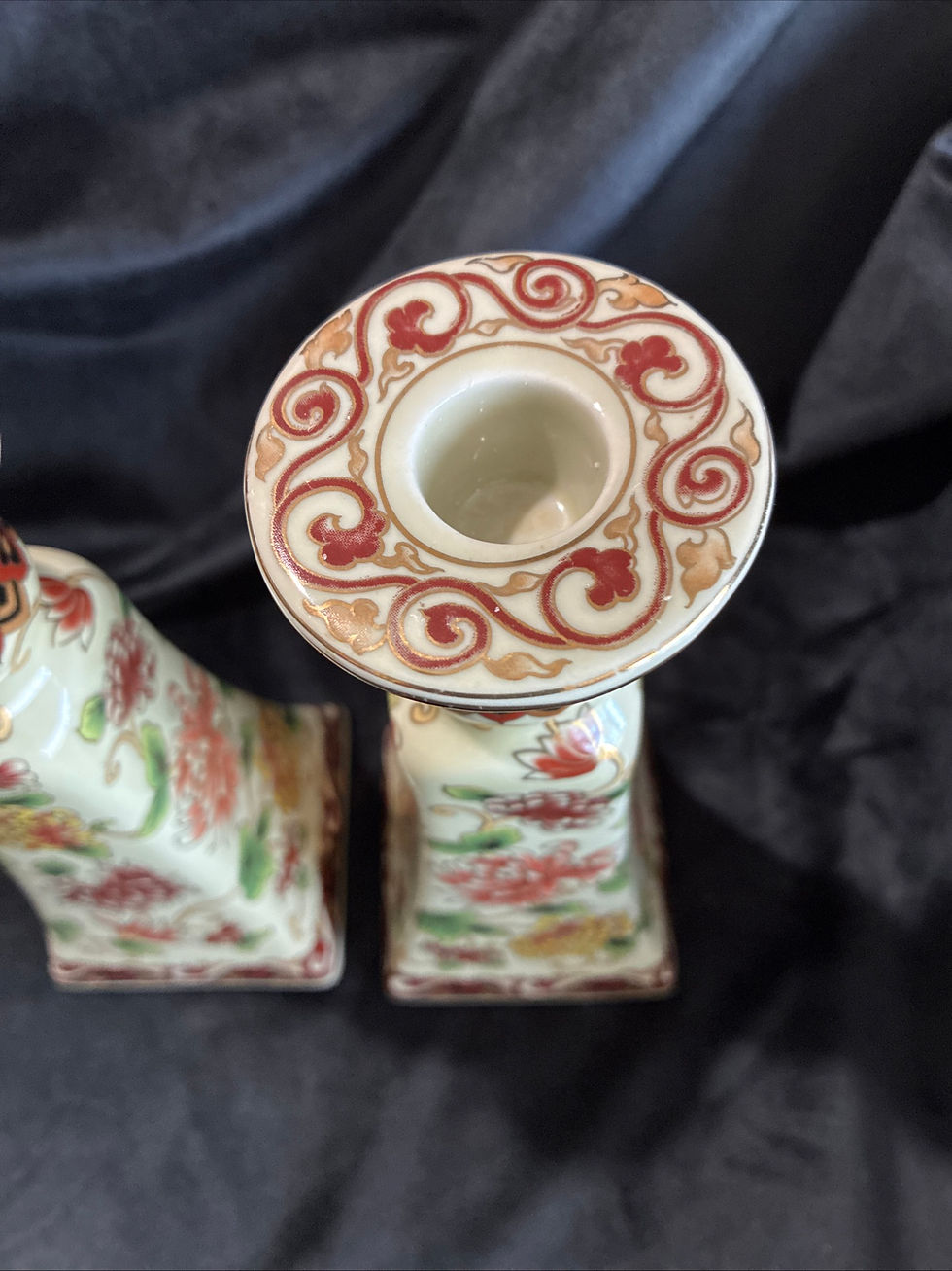 Thumbnail: 2 Floral Porcelain Candlestick Holder Imari Katana Style 8.75" Tall