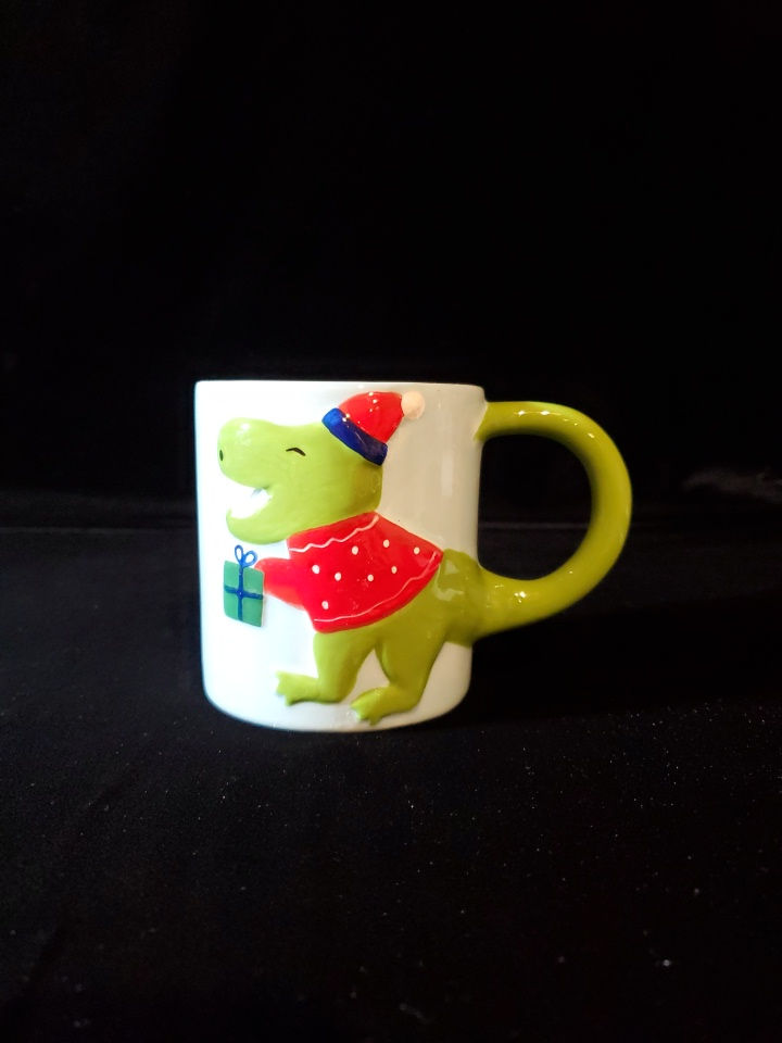 Dinosaur Christmas Winter Mug Tail Handle 4" Tall. Target Earthware