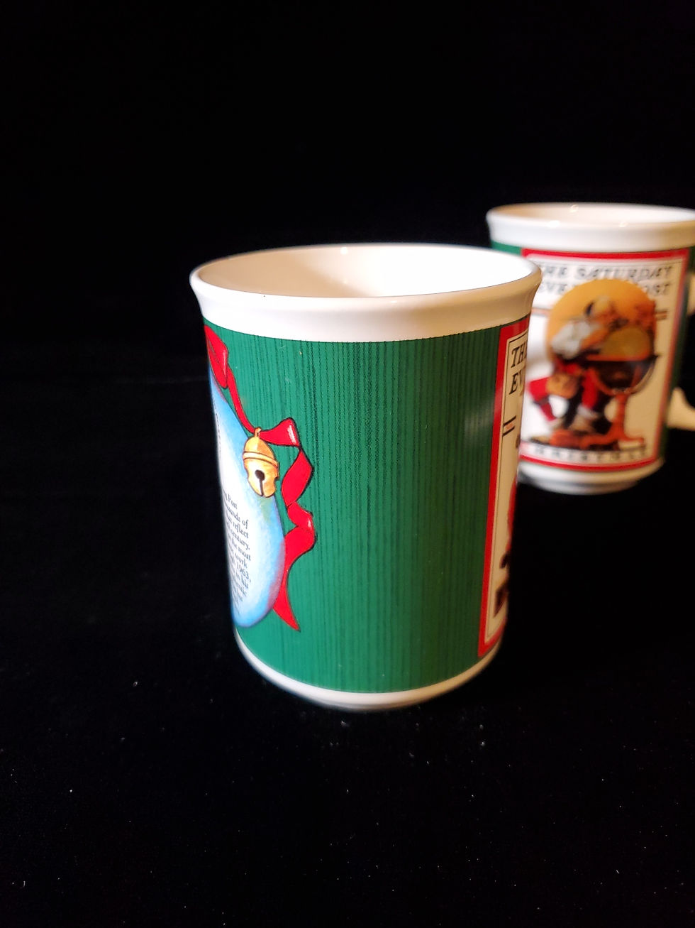 Thumbnail: 2 Norman Rockwell's Saturday Evening Post Mug Cup Santa At Work. 4" Tall