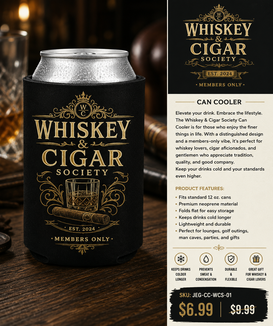Whiskey & Cigar Society Can Cooler