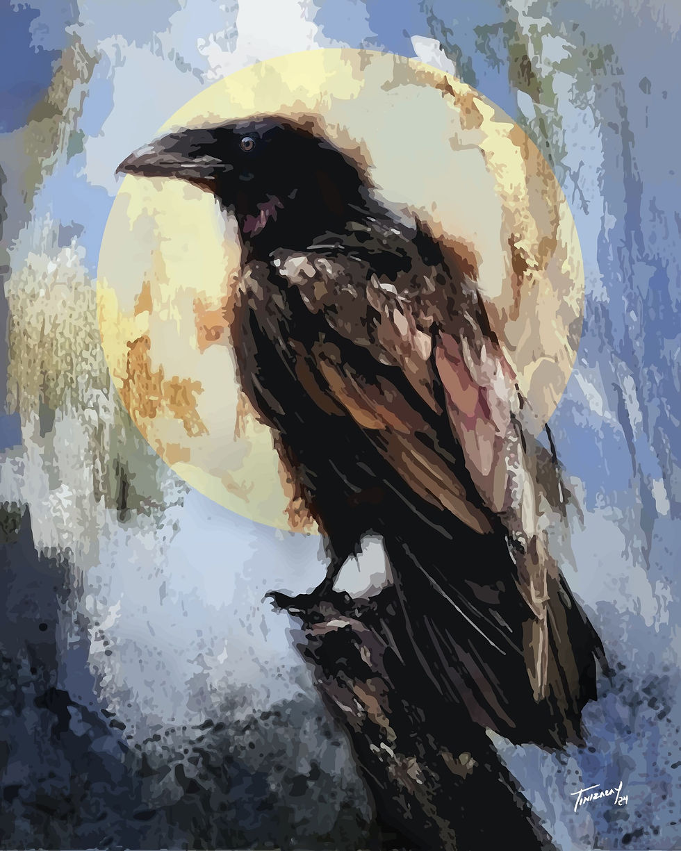 In moon's glow, a lone crow takes flight