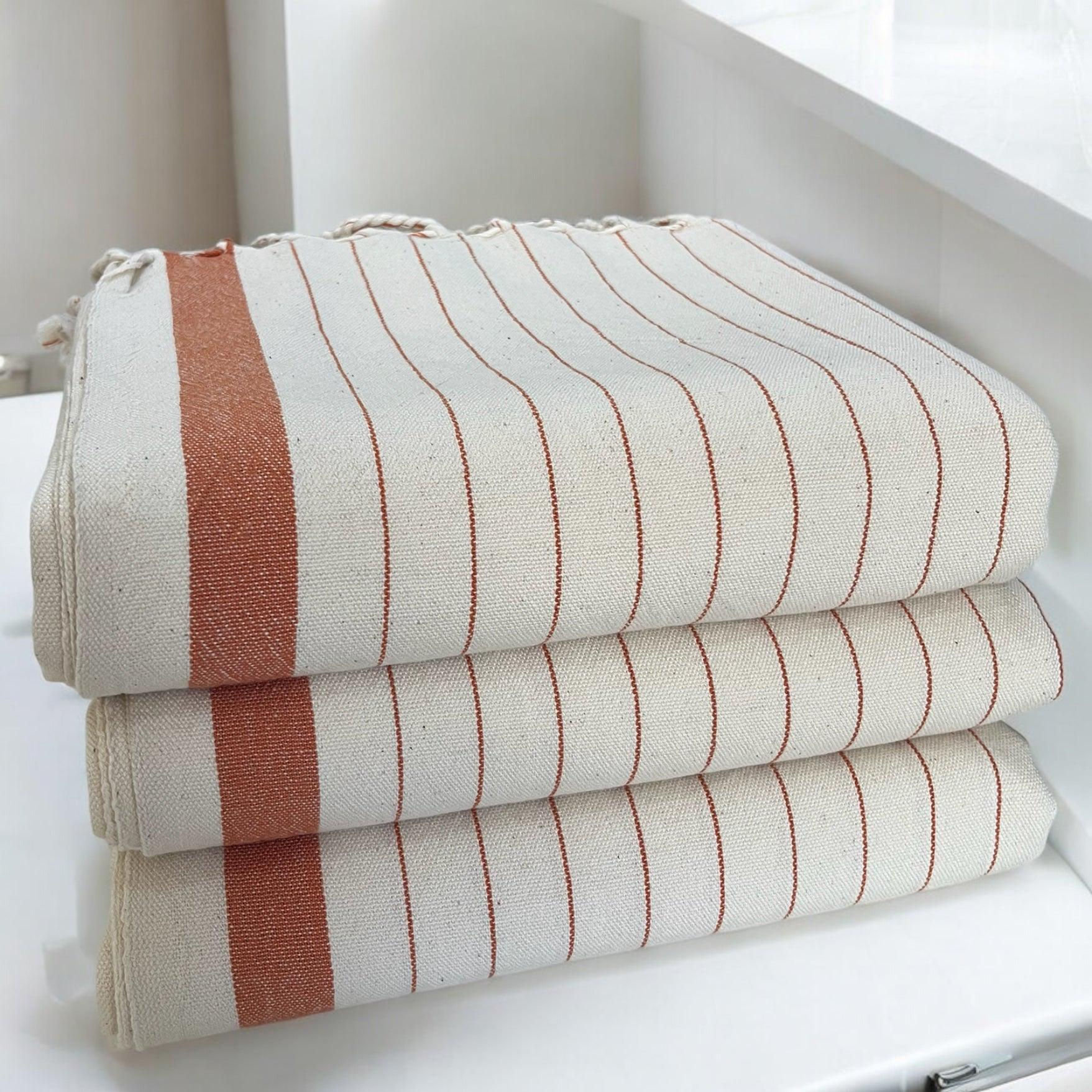 Hera Red and Orange Stripe Handwoven Beach and Bath Towel | Luxurious 100% Co...