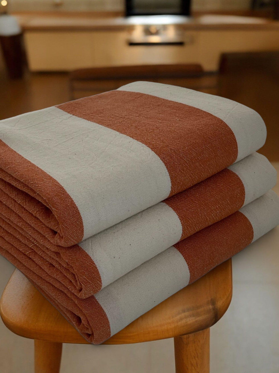 Thumbnail: Burnt Orange Stripe Beach and Bath Towel - 100% Cotton, Absorbent, Quick Dry