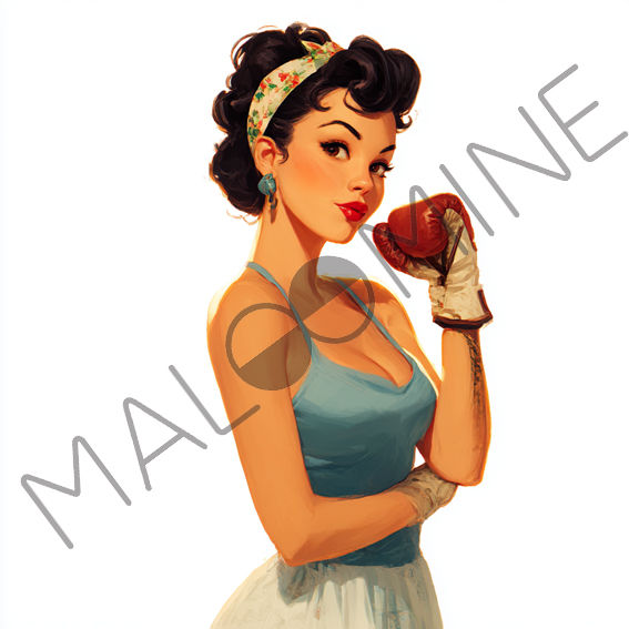 Coupon de tissu imprimé pin-up vintage années 50 avec gants et tenue rétro