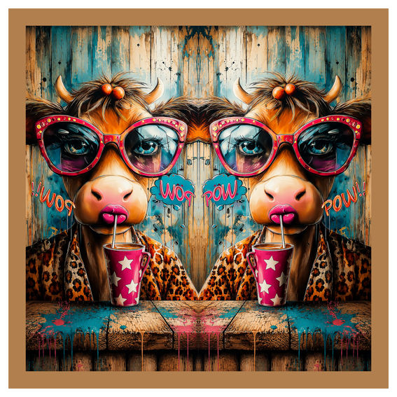 Coupon prêt à découper étui à lunettes avec vache pop art lunettes roses style rétro humoristique