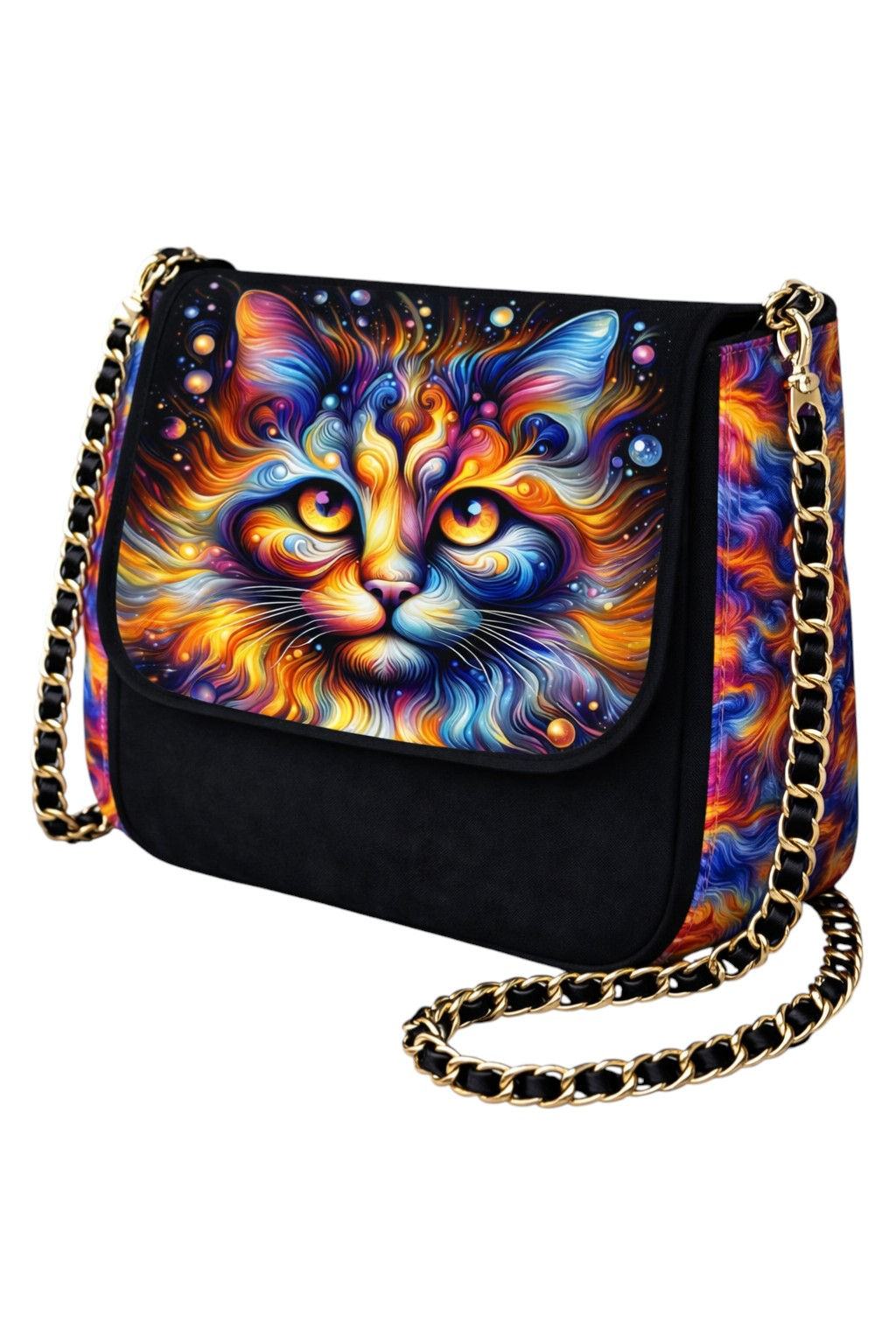 Kit couture sac besace rabat chat cosmique multicolore