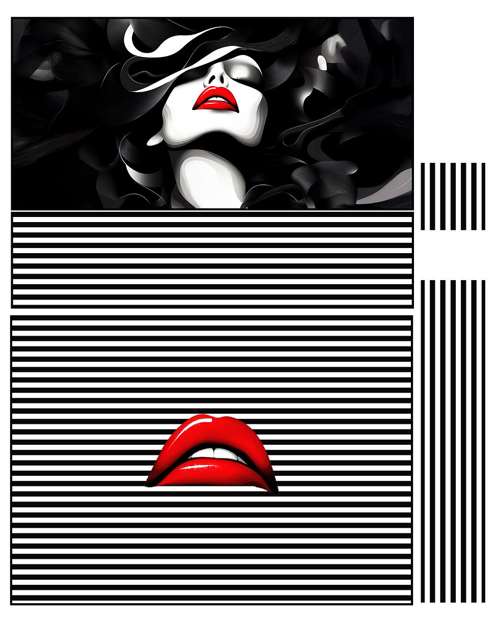 Kit pochette à coudre noir et blanc avec motif graphique et lèvres rouges