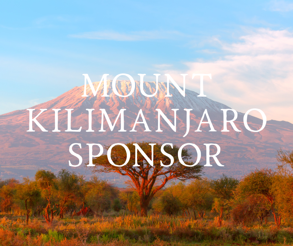 Mountain landscape in the background and the words "Mount Kilimanjaro Sponsor" in large white text.
