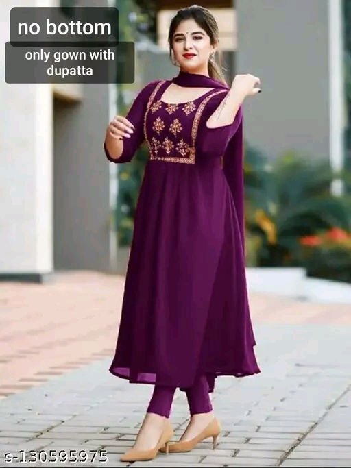 Thumbnail: Georgette Gown Embroidered Work  with Dupatta 
Name: Georgette Gown Embroidered 