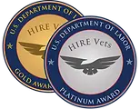 Gold and Silver HIRE Vets Medallions ESGR Support logo for Corrections and Detention Recruitment Company