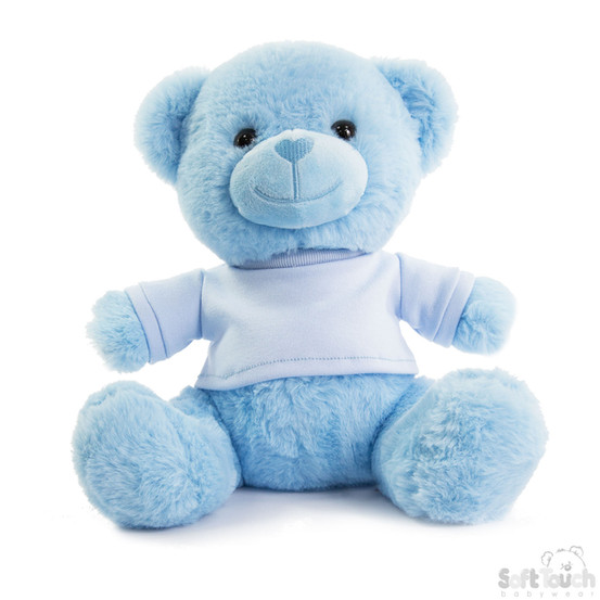 Blue Medium Super-Soft Teddy Bear with Customisable T-Shirt - Soft Touch