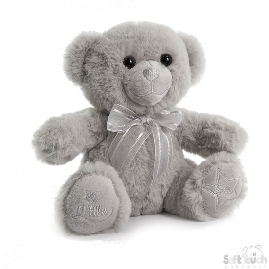 Grey Medium Soft Teddy Bear w/ Bow - Soft Touch