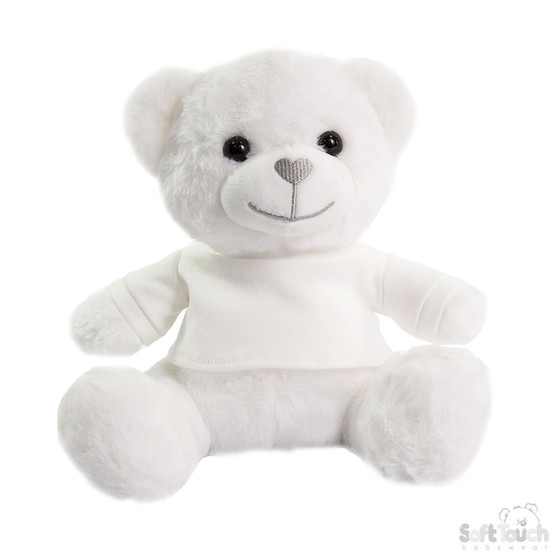 White Medium Super-Soft Teddy Bear with Customisable T-Shirt - Soft Touch