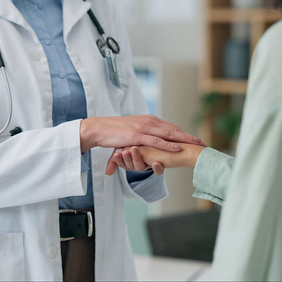 Healthcare, comfort and hands of doctor and patient for consoling, empathy and support for