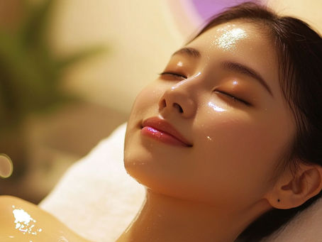 페이셜 오일 마사지 받는 여성 – 촉촉한 피부 관리