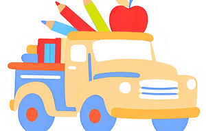 Logo of vintage truck with school supplies