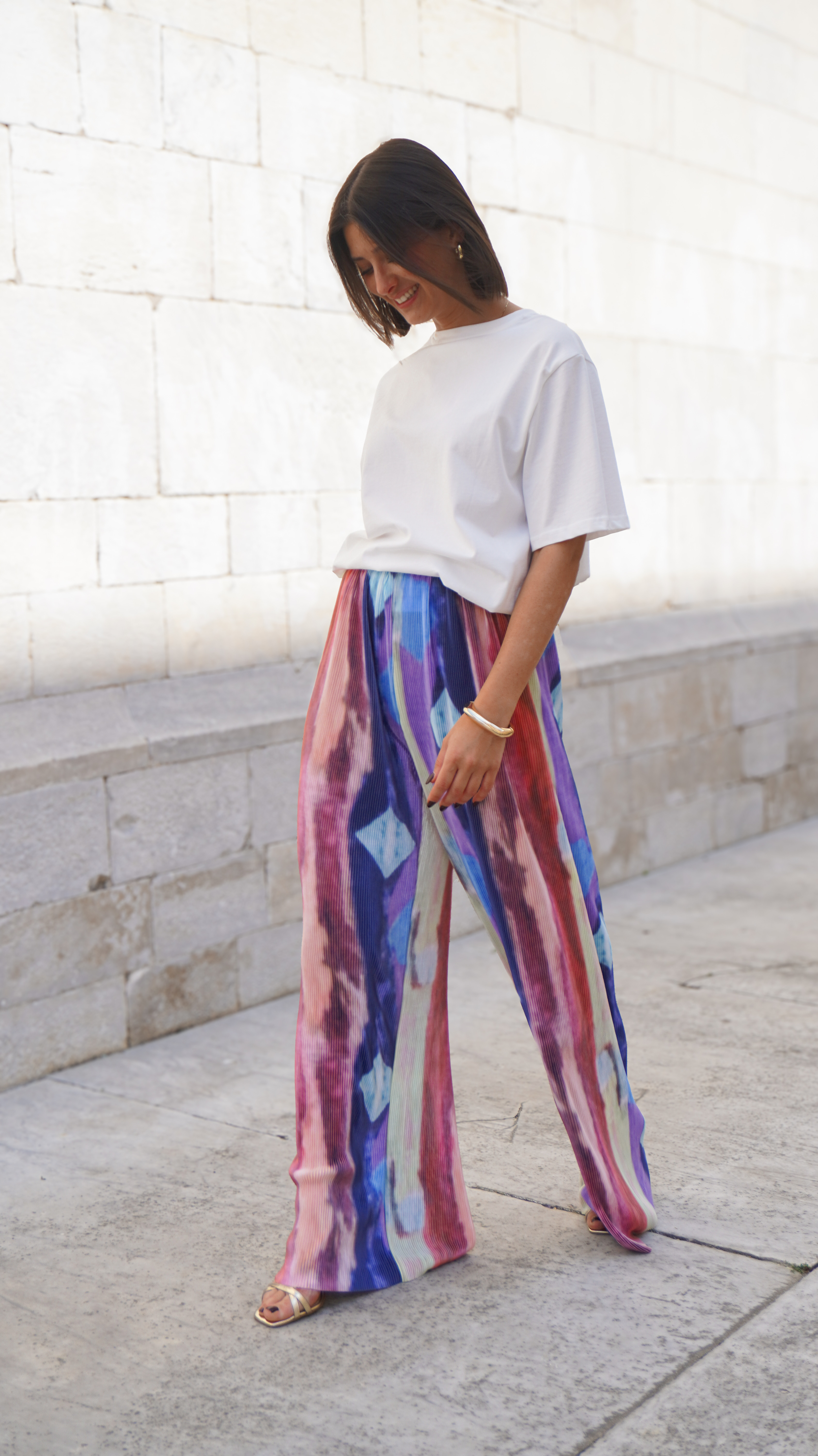 Pantalone ampio e fluido tessuto leggero multicolor