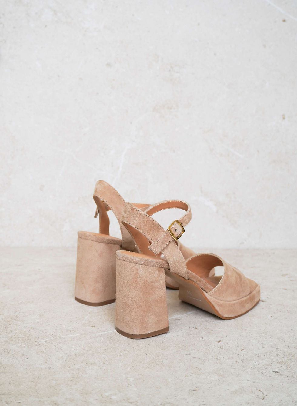 Miniatura: LUNA Beige | Sandali pelle scamosciata beige tacco 10 cm plateau