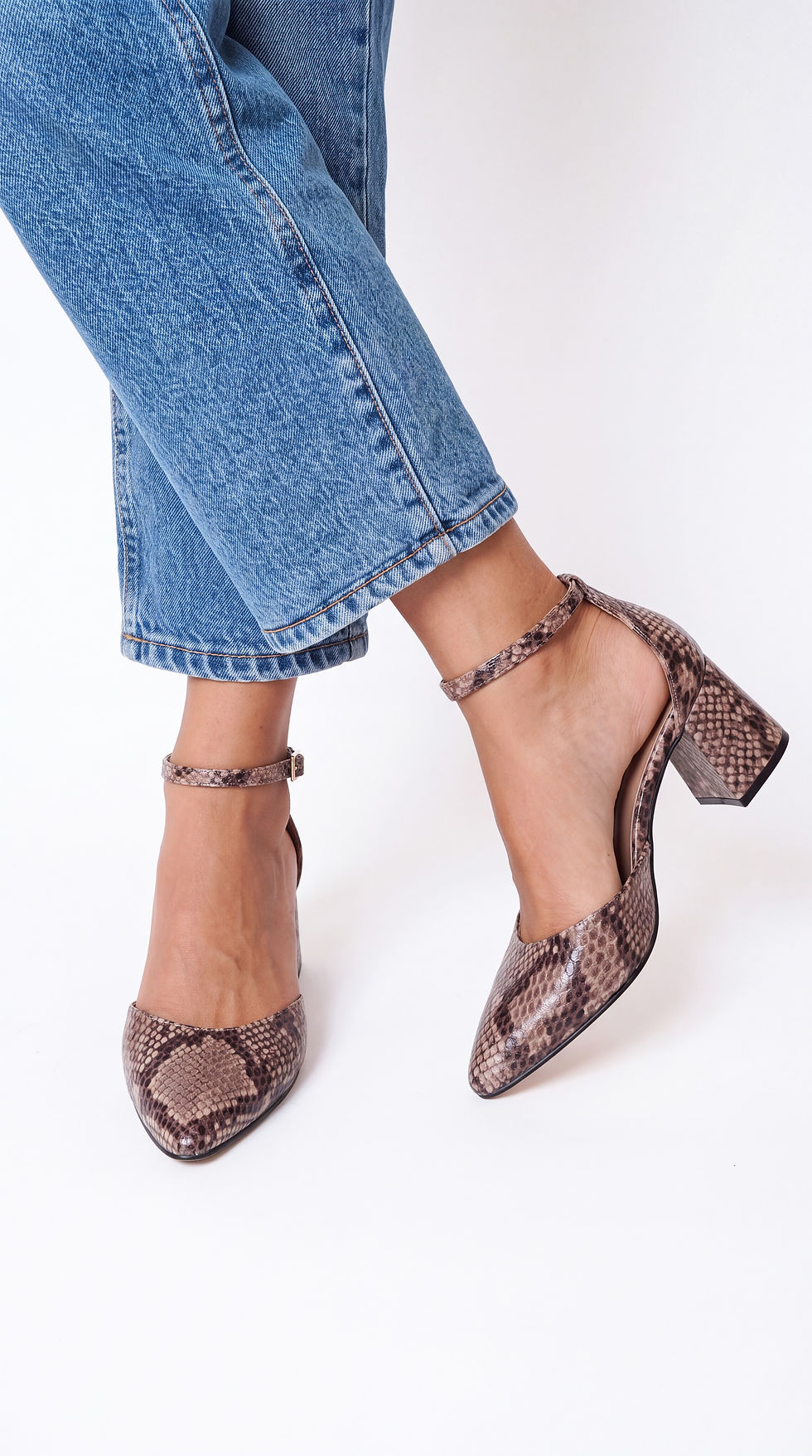 SORA Pitone | Decolleté con cinturino pelle pitone marrone largo 5 cm
