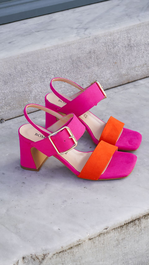 ROBIN | Sandali fucsia arancione tacco largo 8 cm | BOMBINATE SHOES