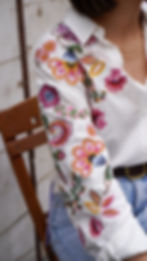 Camicia cotone ricami fiori colorati