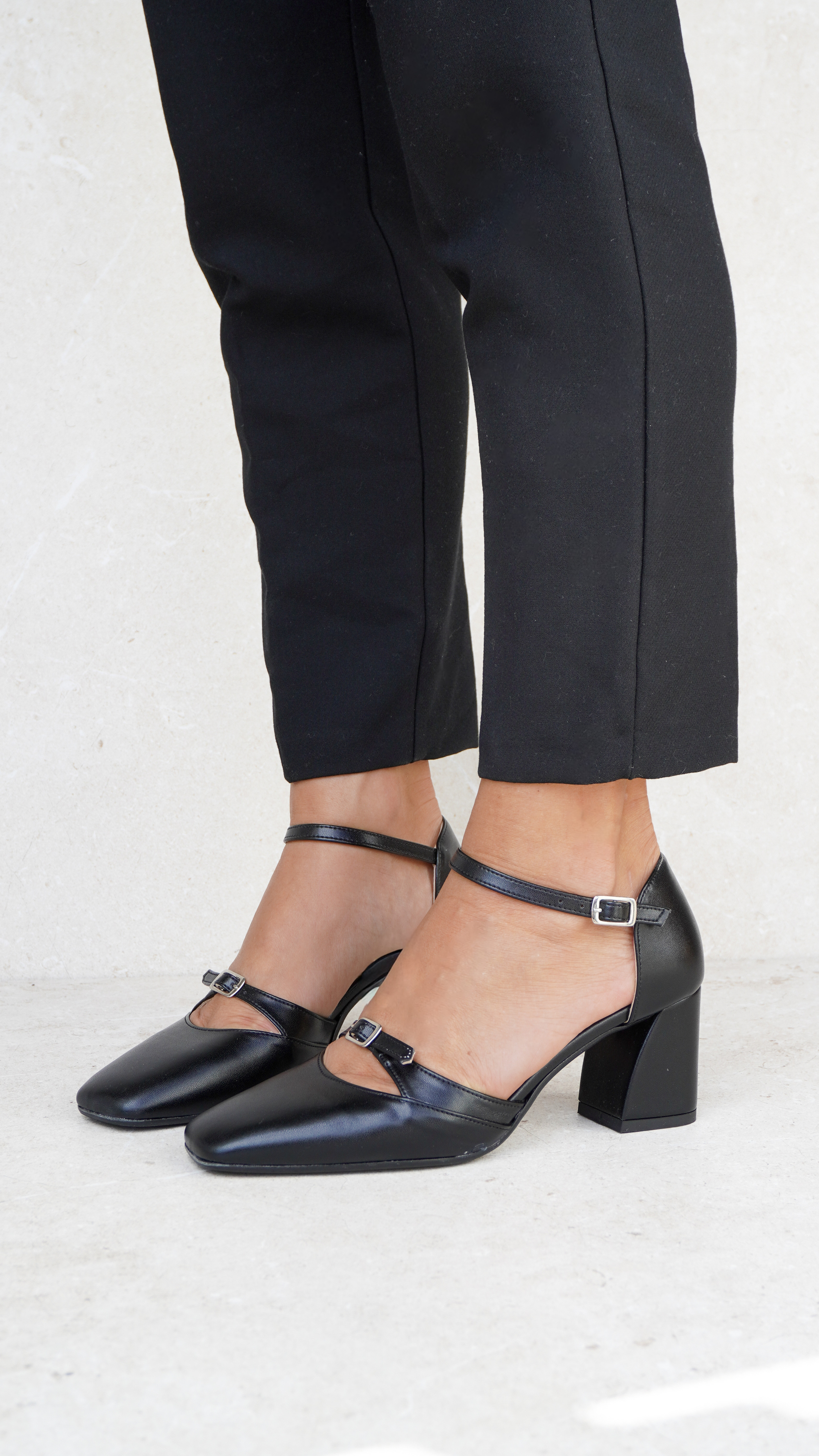 OSLO | Decolleté pianta larga punta quadrata nero tacco 6 cm