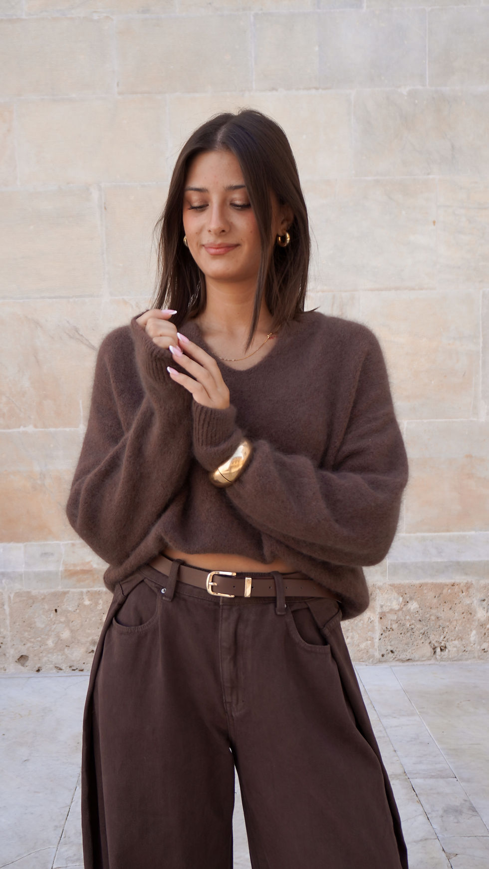 Miniature : Maglione in Alpaca con Scollo a V – Marrone