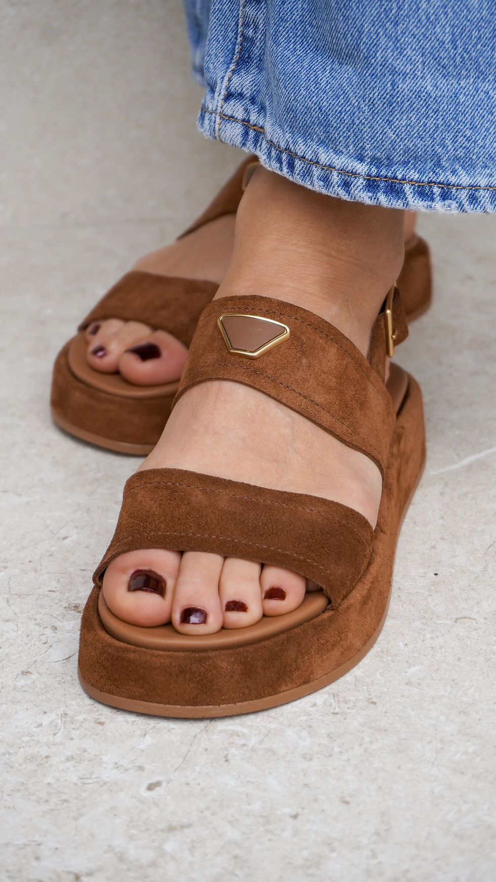 Miniatura: ATENA Cuoio | Sandali vera pelle scamosciata platform