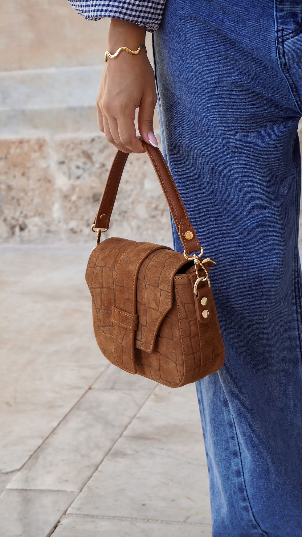 Miniatura: Borsa cocco cuoio chiaro vera pelle