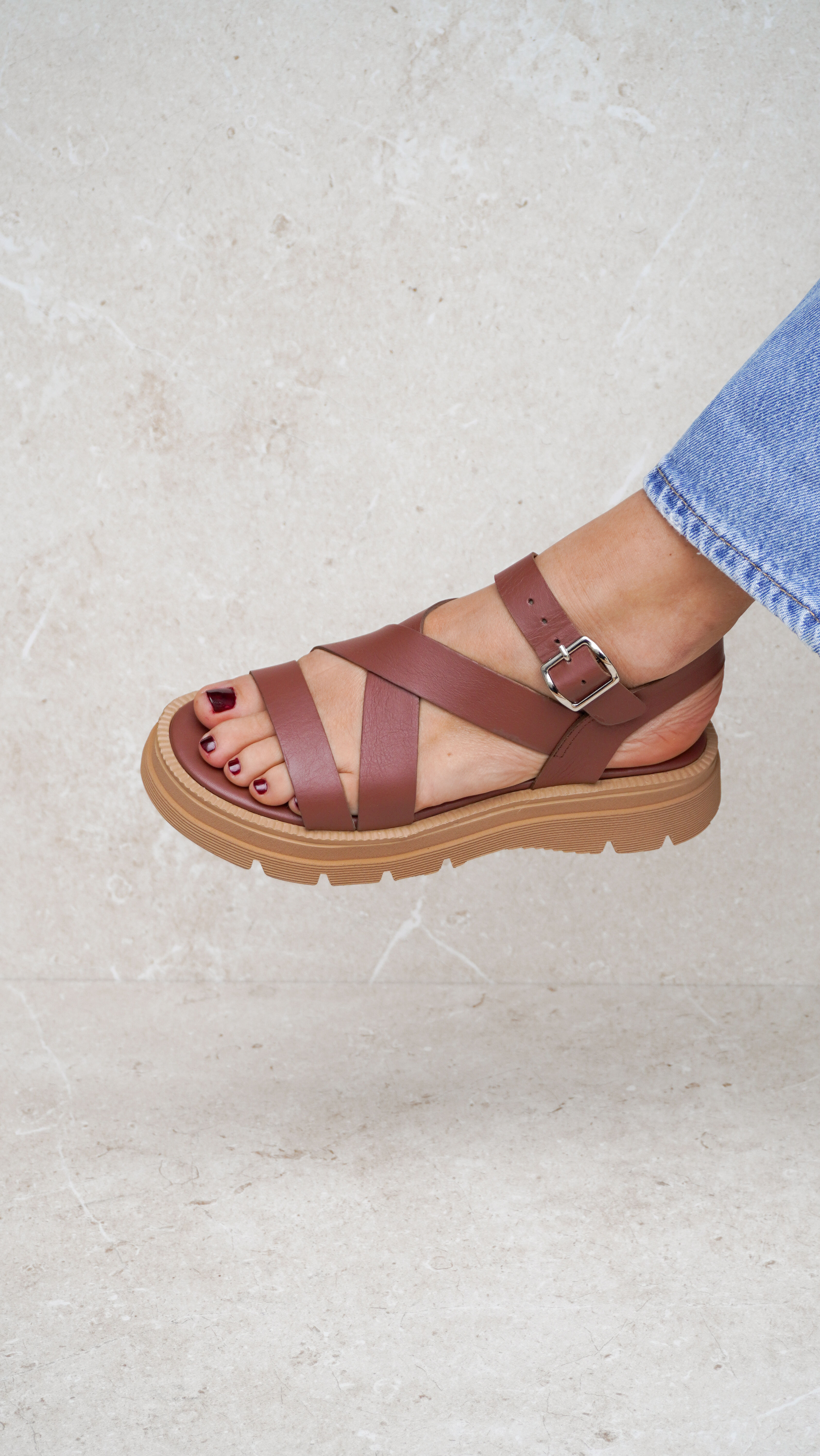 SYDNEY | Sandali platform vera pelle marrone