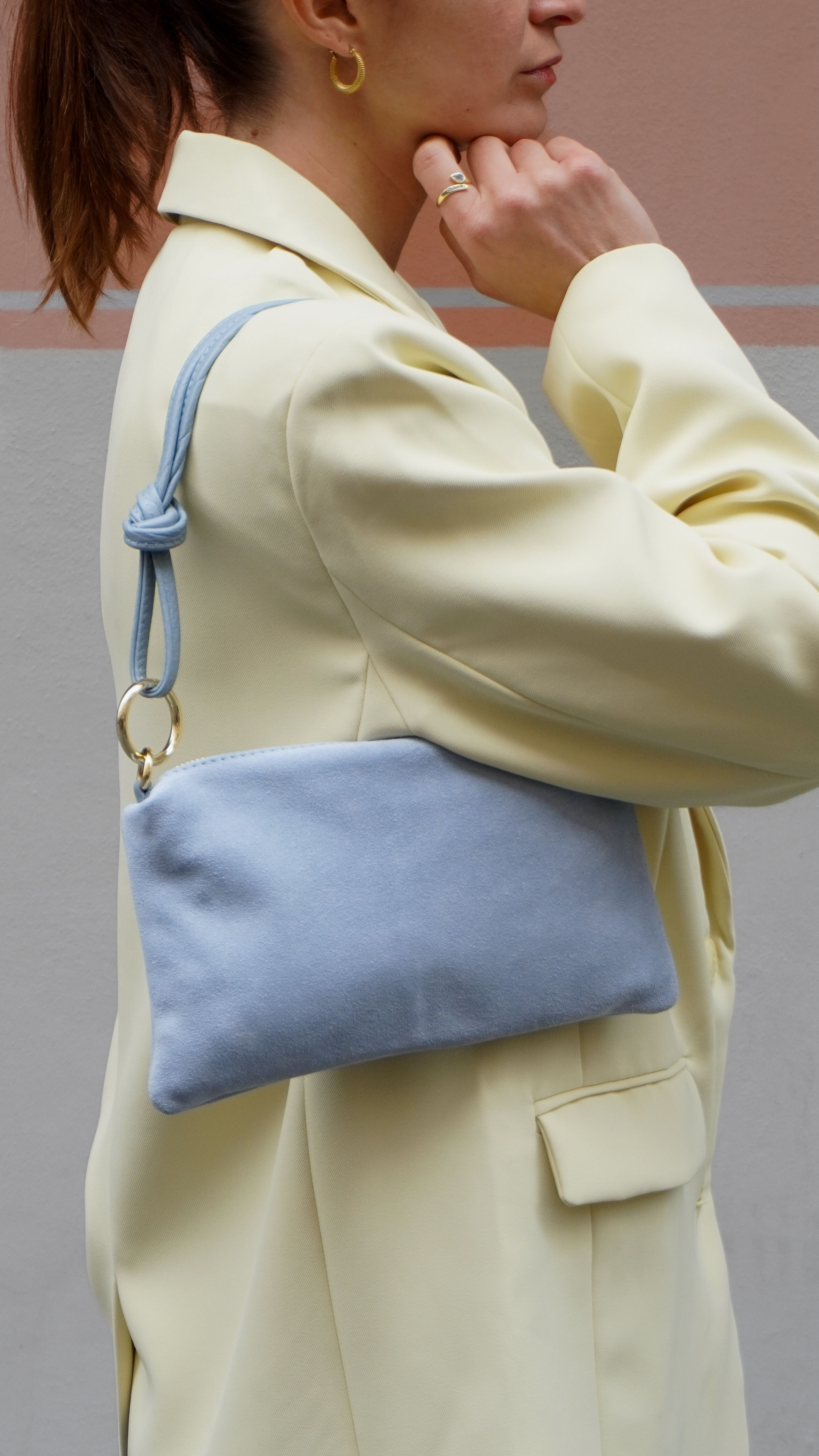 BABY BLUE Celeste | Borsa vera pelle scamosciata celeste