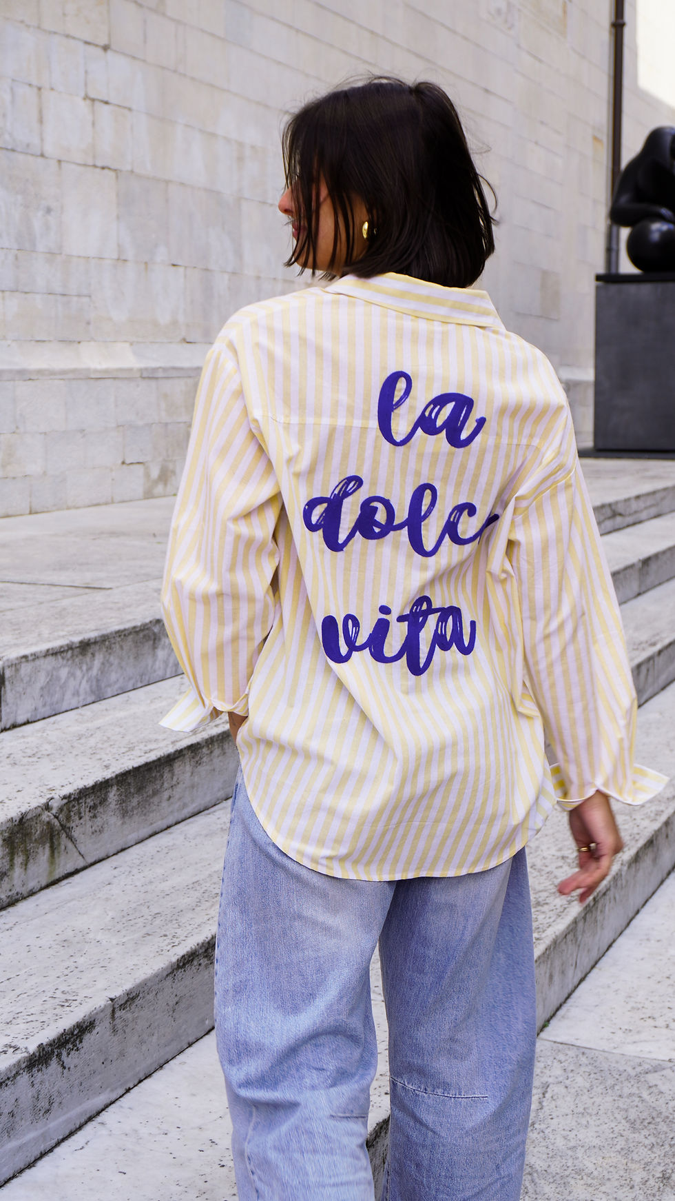 Miniatura: Camicia cotone oversize a righe giallo Dolce Vita