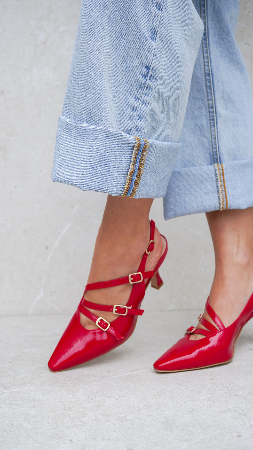 Miniatura: DAISY Red | Slingback vernice rosso con cinturini tacco 7 cm
