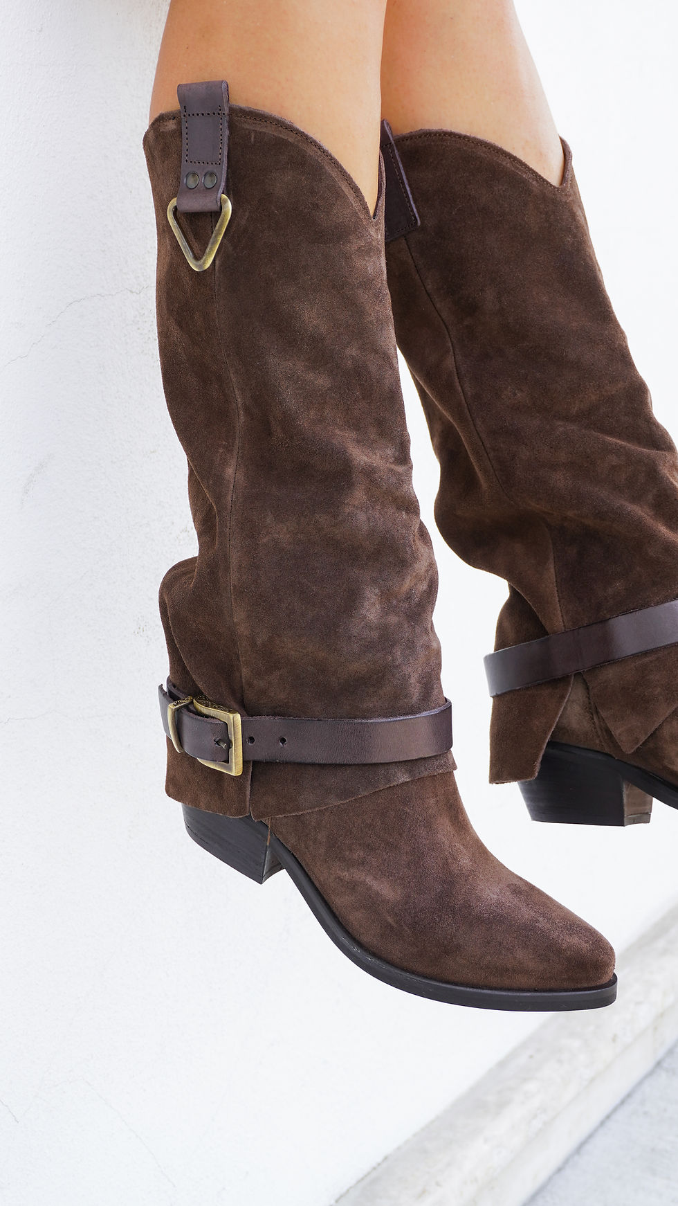 OLIVER Marrone | Stivali texani camoscio marrone tacco 4 cm