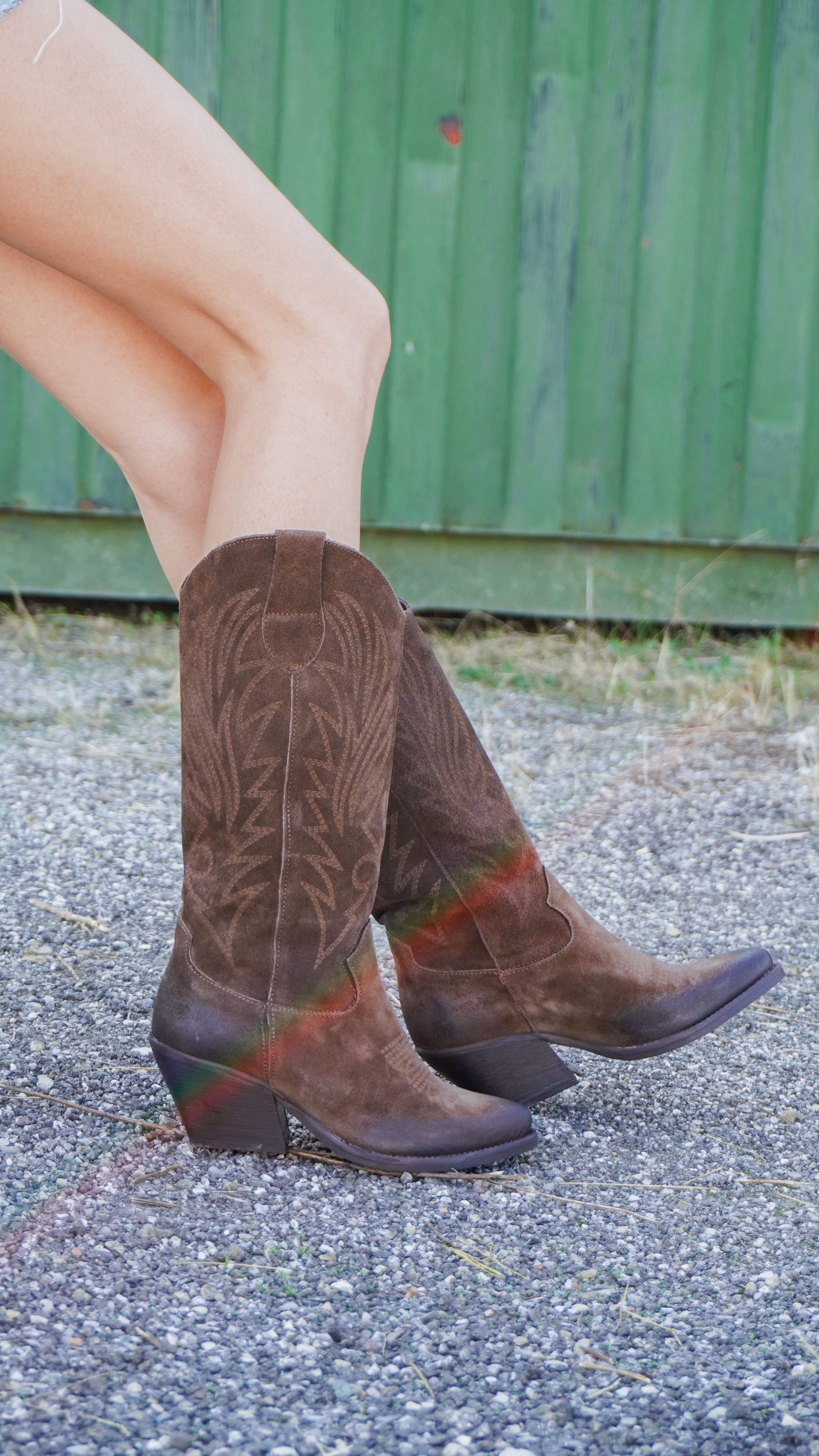 VALENCIA | Stivali texani alti camoscio testa di moro tacco 6 cm