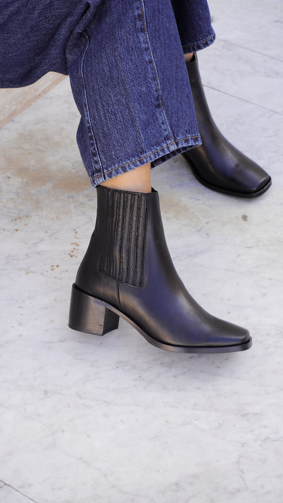 KOBE Nero | Stivaletti vera pelle punta quadrata tacco 6 cm