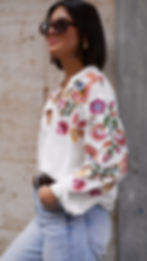 Camicia cotone ricami fiori colorati