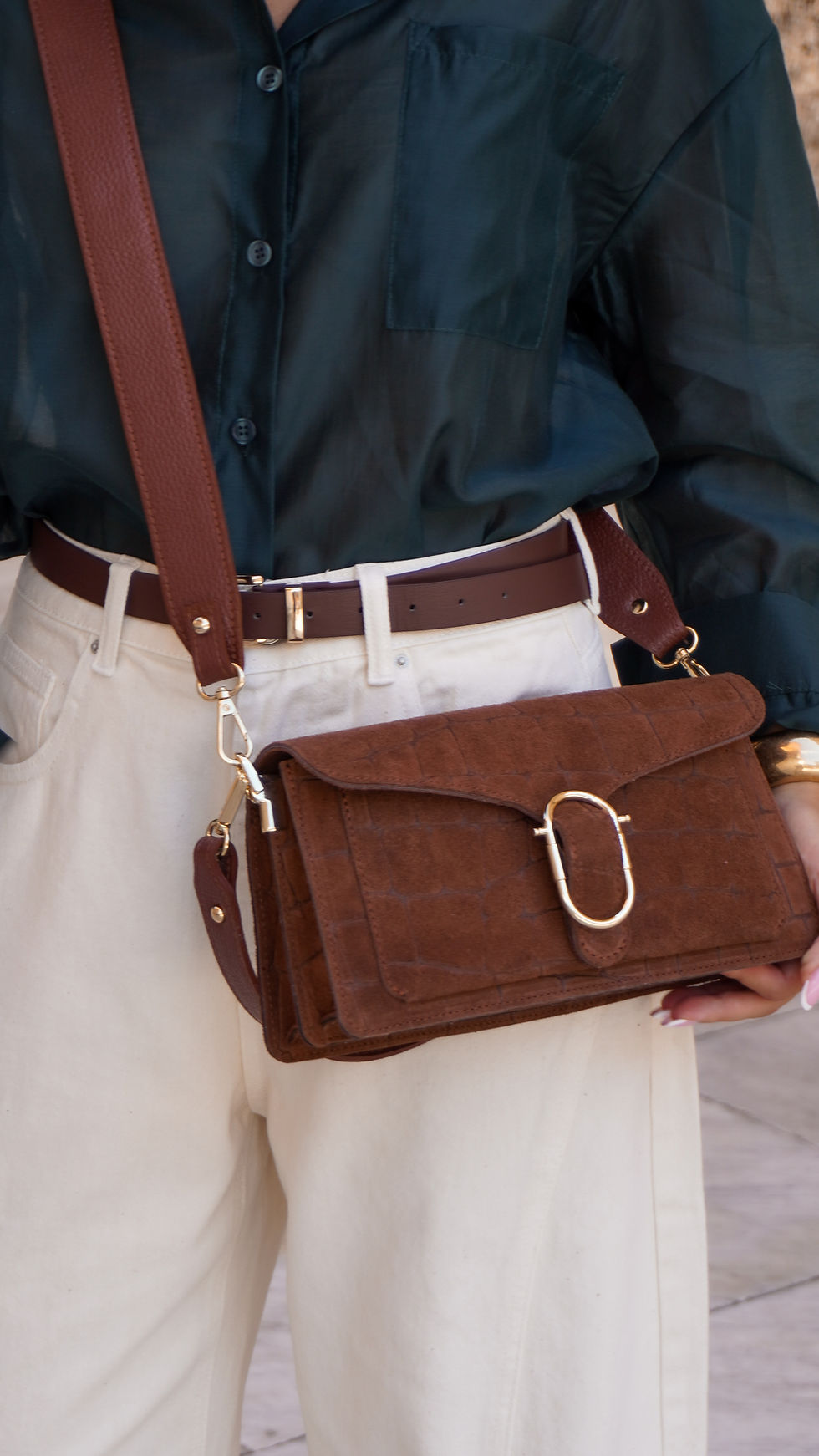 Borsa cocco marrone cuoio vera pelle