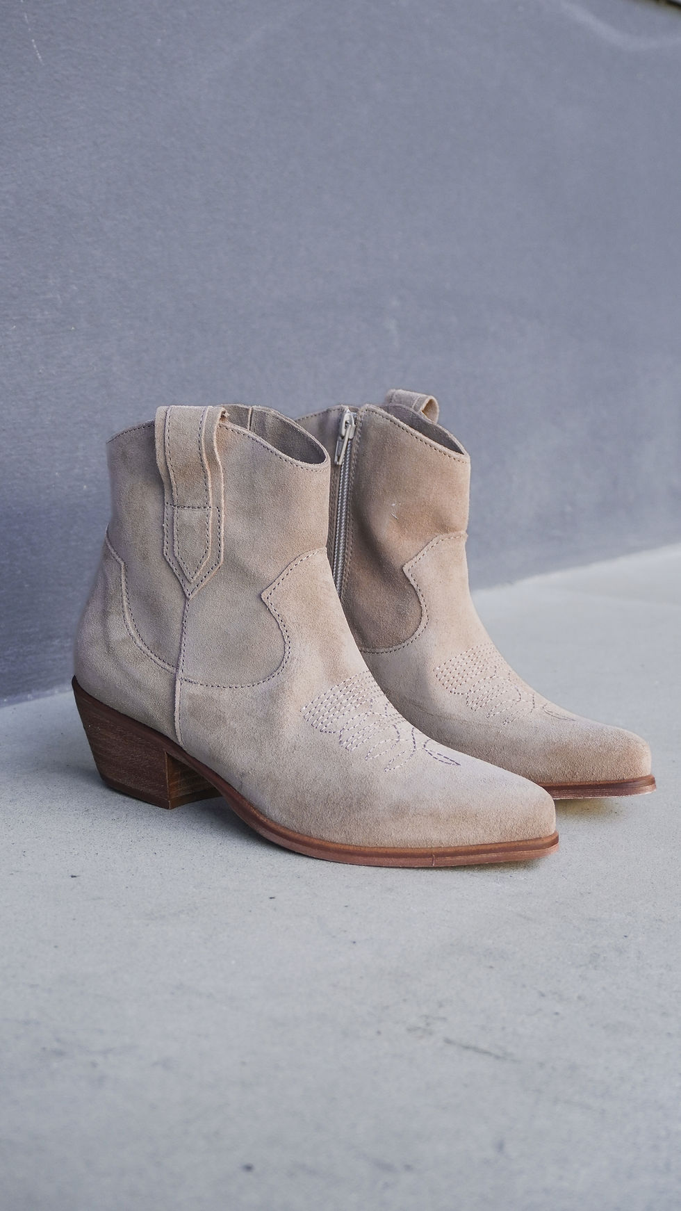 Miniature : TOM Beige | Stivaletti texani pelle camoscio tacco 5 cm