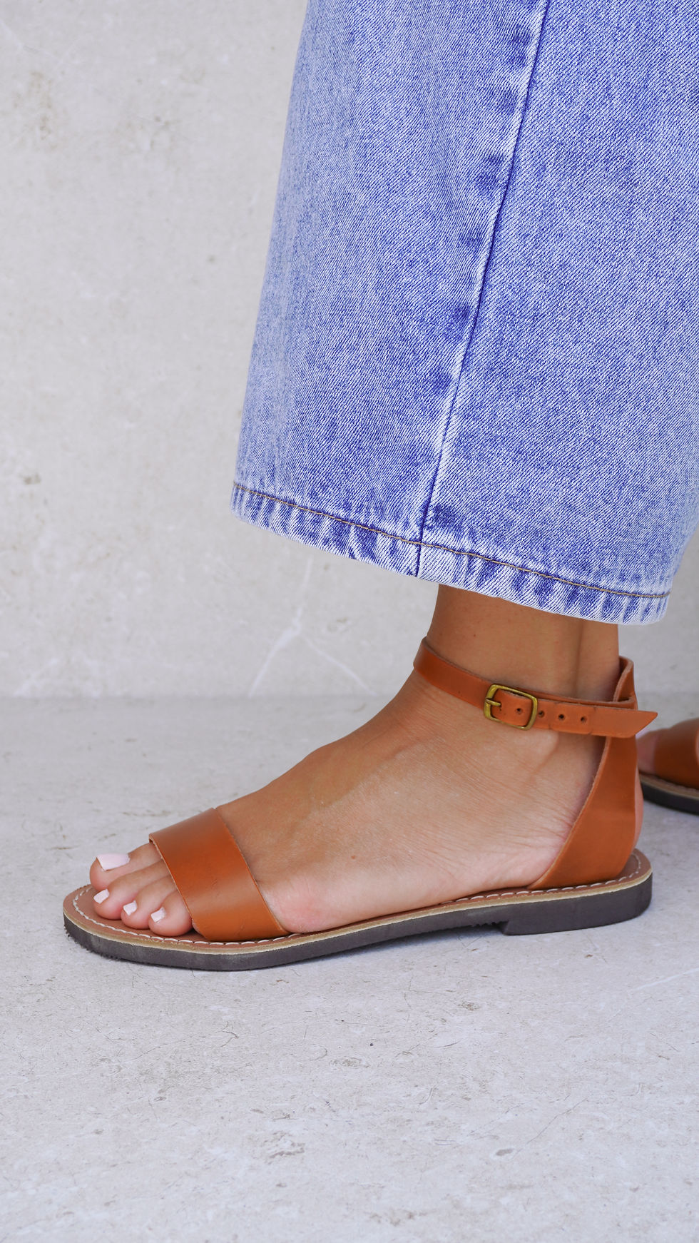 Miniatura: MALIBU Cuoio | Sandali bassi in vera pelle cuoio