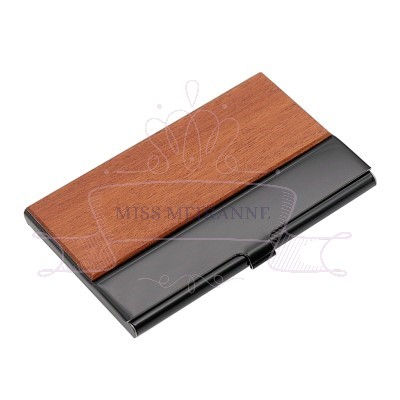 Thumbnail: Elegant Chestnut/Walnut Wooden Metal Clip Name Card Holder