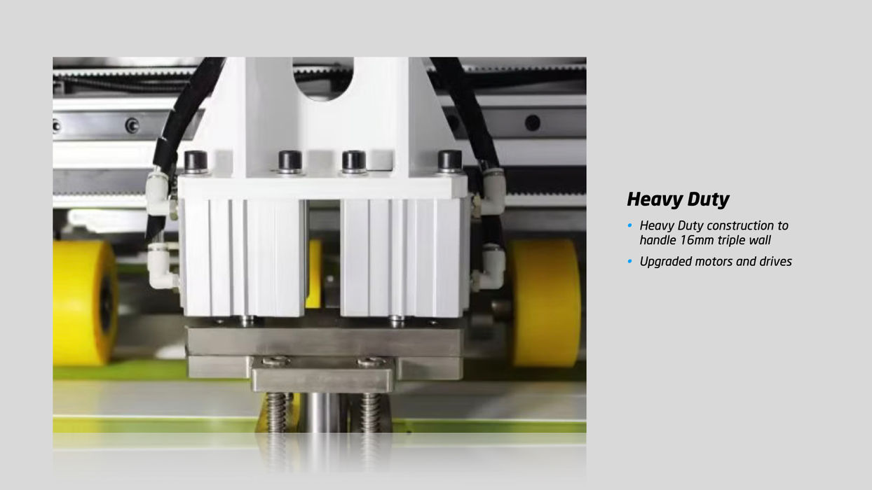 Heavy Duty construction to handle 16mm triple wall
Upgraded motors and drives
